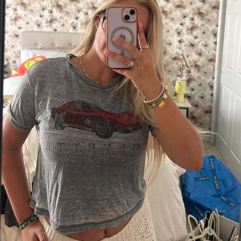Grey and red general motors Corvette Logo Crop Top